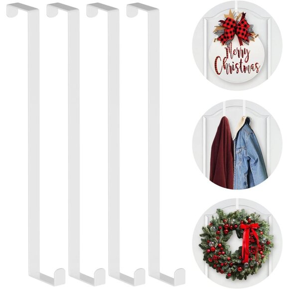 Other - Functional 14" Over Door Hooks - Durable Wreath & Coat Holders, White-4 Pack